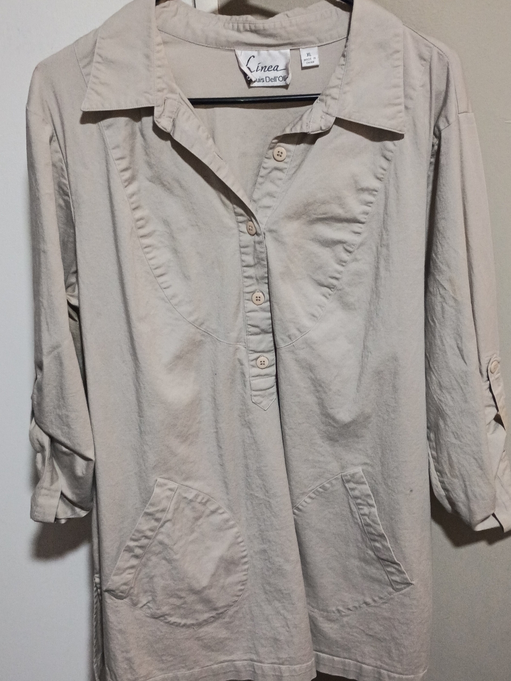 Linea by Louis Dell'Olio Light Cream Button-Up Tunic